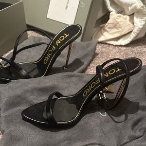 Tom Ford Black and Gold Strappy Heels